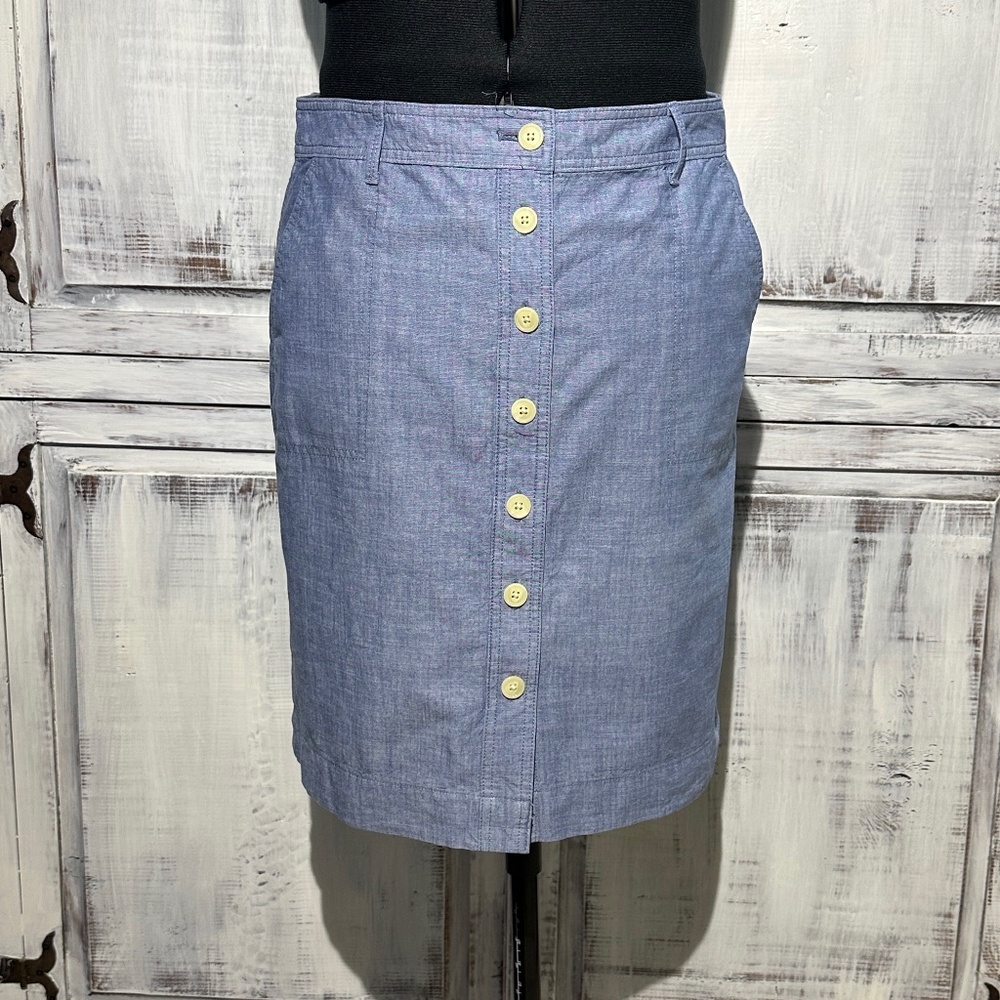 Talbots Chambray Button Down A-Line Skirt Women's… - image 1